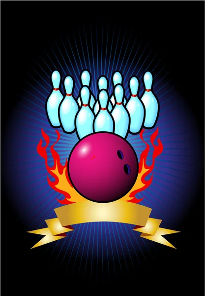 Bowling Pins and Ball Banner — Stock Vector