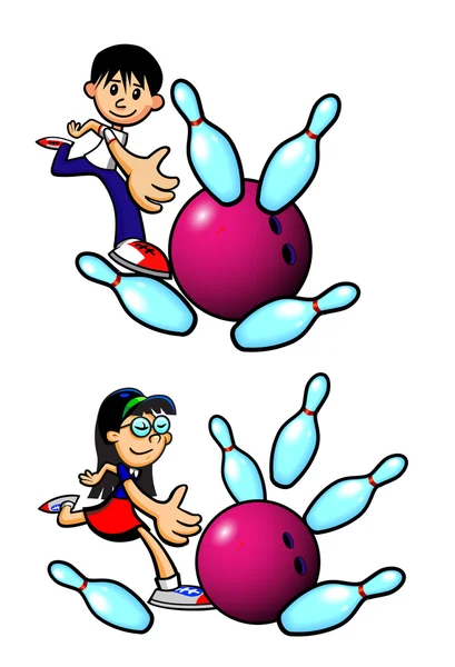 Garçon fille Bowling personnages — Image vectorielle
