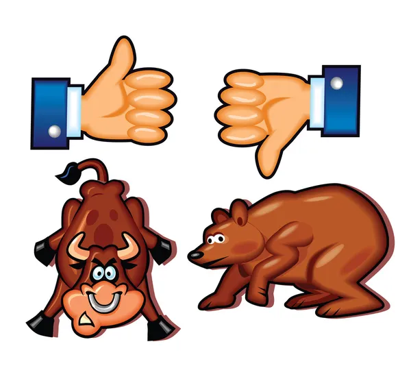 Bull and Bear Cartoon Stock Market — Stock Vector
