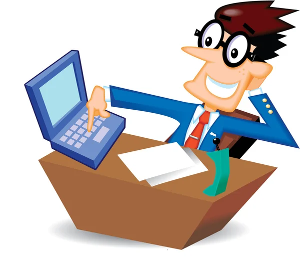 Businessman with Computer Cartoon — Stock Vector