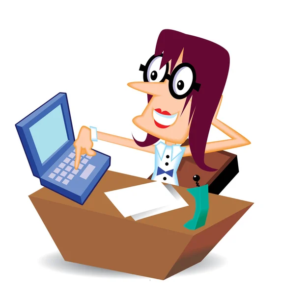 Femme d'affaires avec dessin animé d'ordinateur — Image vectorielle