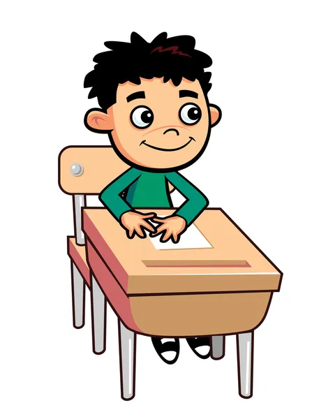 Junge am Schreibtisch Zeichentrickfigur — Stockvektor
