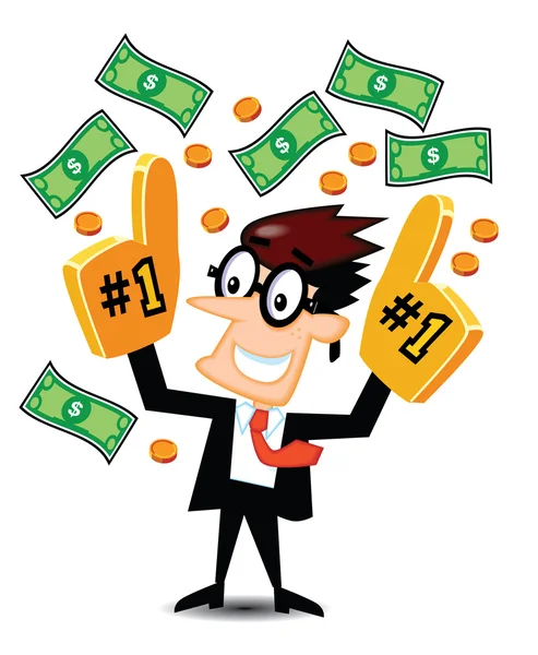 Businessman with Number One Finger and Money — Stock Vector