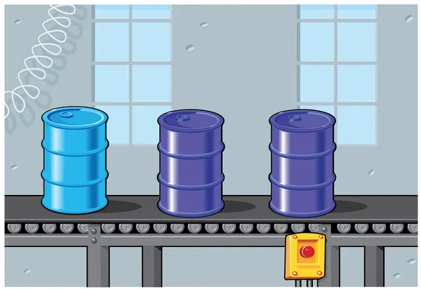 Chemikalienbehälter am Fließband — Stockvektor