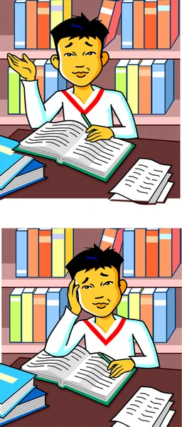 Asian Boy Studying Cartoon — Stock Vector