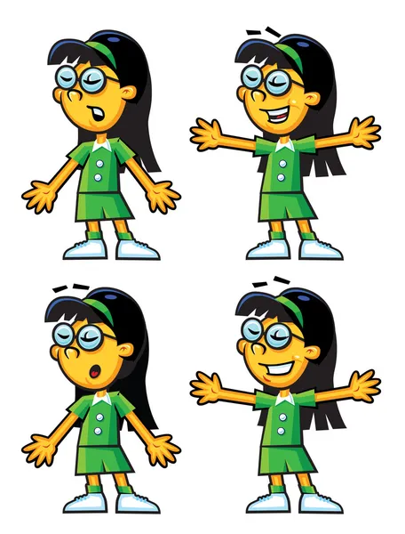 Asiatique fille excité dessin animé — Image vectorielle