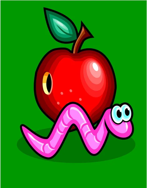 苹果和蠕虫的卡通 — 图库矢量图片