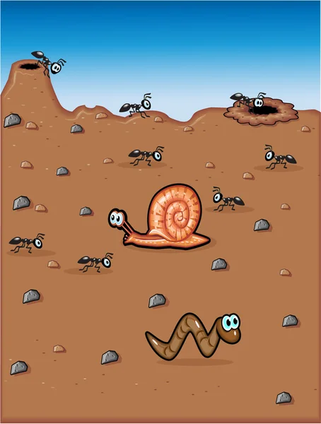 蜗牛蚂蚁蠕虫 — 图库矢量图片