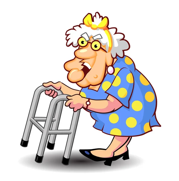 Oude dame met een walker — Stockvector