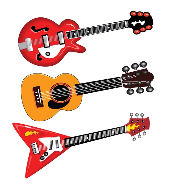 Acoustic and Electric Guitars — Stock Vector