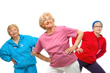 Threesome senior women getting fit. clipart