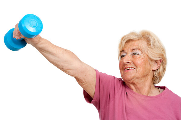 Senior woman doing fitness exercise.