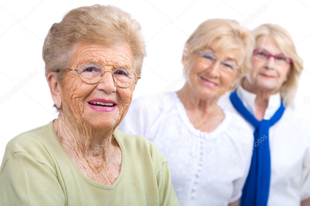 Elderly woman portrait with girlfriends.