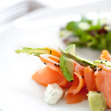 Close up smoked Salmon salad clipart