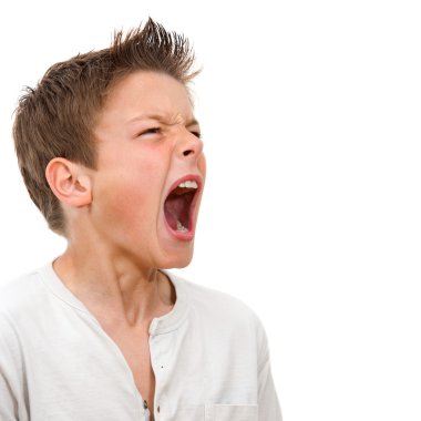 Close up portrait of boy shouting clipart