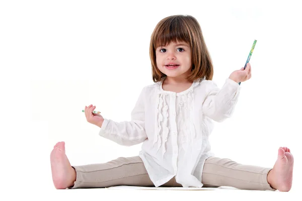 Cute little girl ready to draw with pencils — Stock Photo, Image