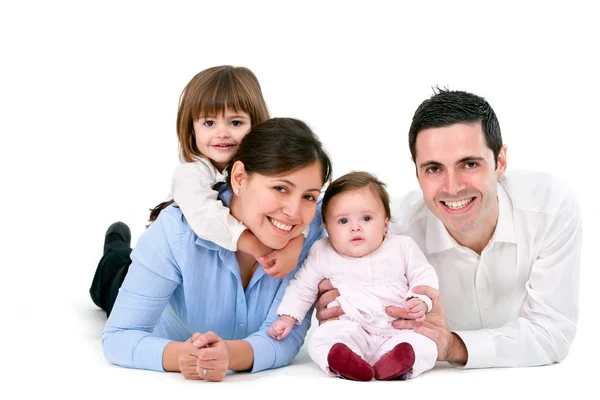 Famiglia felice isolato su bianco — Foto Stock