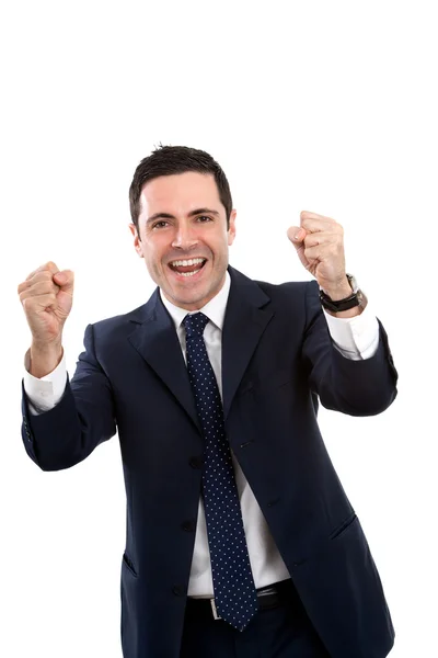Portrait of business man crying victory — Stock Photo, Image