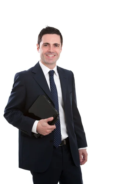 Portrait of business man holding laptop — Stock Photo, Image