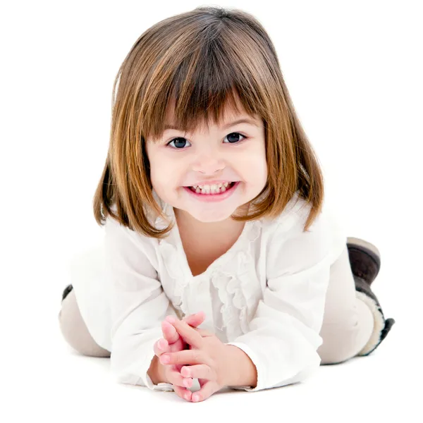 Ritratto di graziosa bambina isolata su bianco — Foto Stock