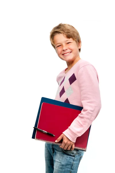 Retrato de jovem estudante segurando cadernos — Fotografia de Stock