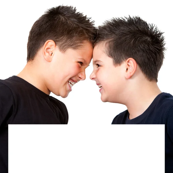 Portrait of boys facing each other behind copyspace — Stock Photo, Image