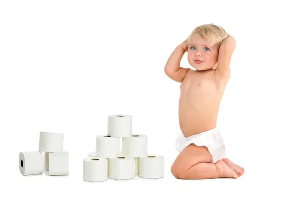 Bambina con tessuto bagno — Foto Stock