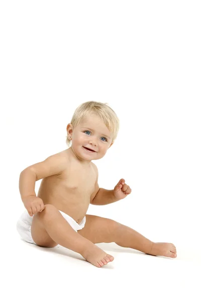 Menina do bebê olho azul isolado no branco — Fotografia de Stock