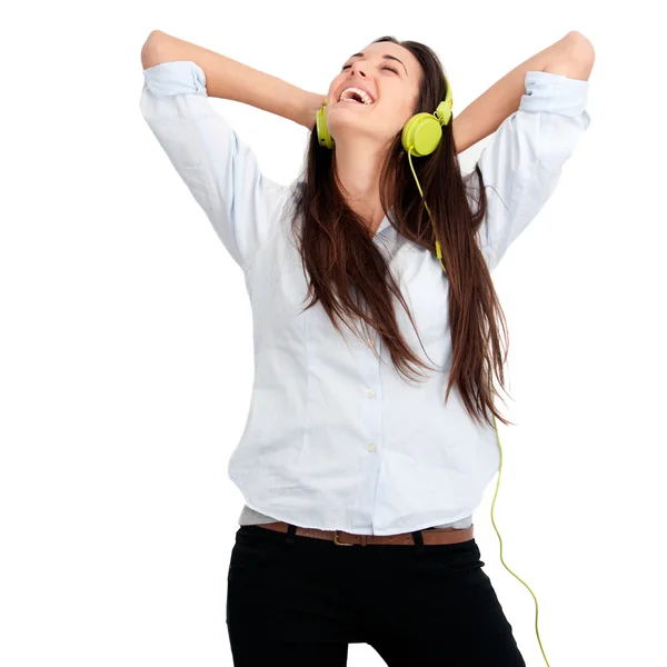 A lány boldog zenével érzés — Stock Fotó