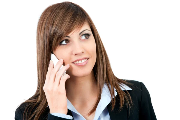 Närbild på ung kvinna talar i mobiltelefon. — Stockfoto