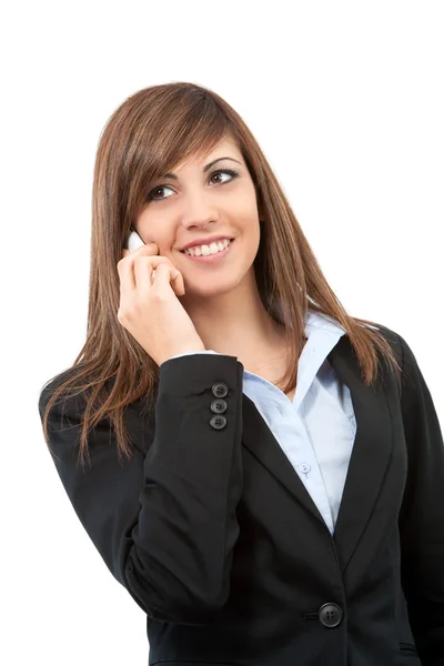 Portret van Glimlachende zakenvrouw op mobiele telefoon. — Stockfoto