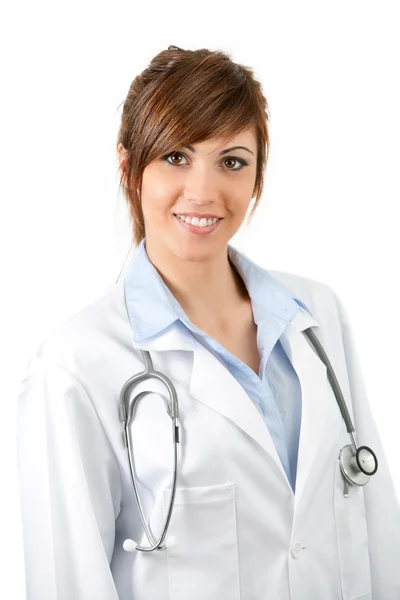 Jonge vrouwelijke arts in medische jurk. — Stockfoto