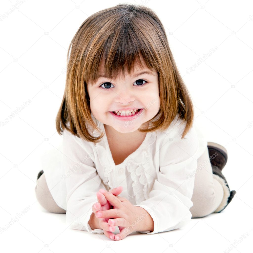 Portrait of cute little girl isolated on white