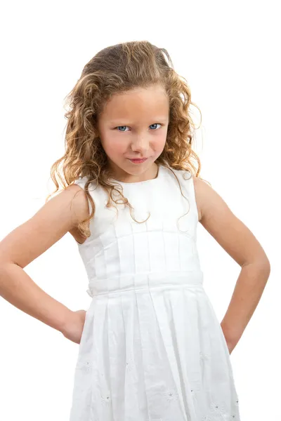 Giovane ragazza con espressione faccia arrabbiata . — Foto Stock