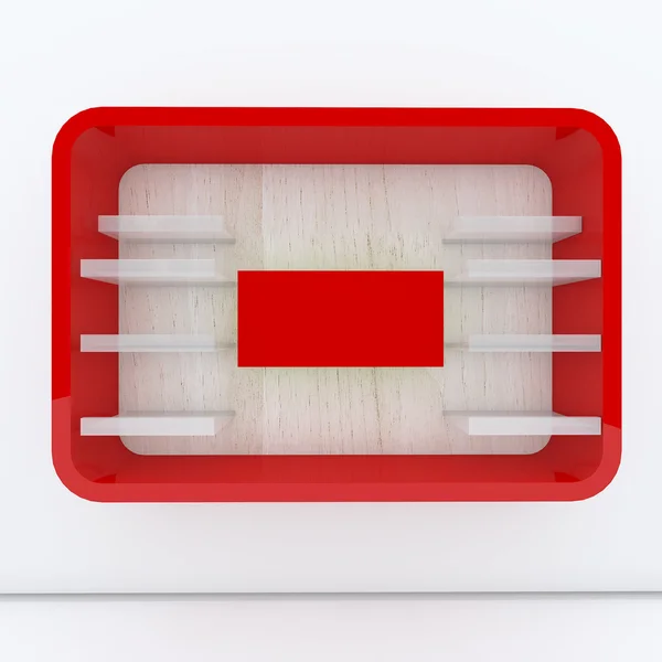 Prateleira vermelha com parede branca — Fotografia de Stock