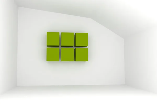 Άδειο δωμάτιο με πράσινο κουτί — Φωτογραφία Αρχείου