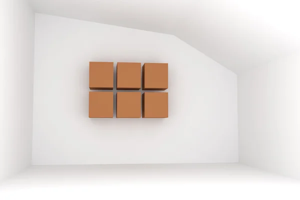Ruangan kosong dengan kotak coklat — Stok Foto
