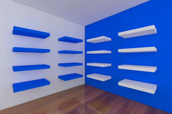 Regale mit leerem blauen Raum. — Stockfoto