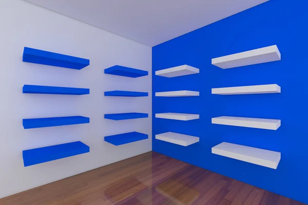 Shelves with empty blue room. — Stock Photo, Image