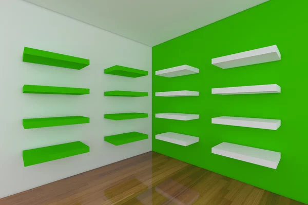 Shelves with empty green room — Stock Photo, Image