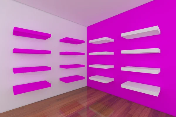 Shelves with empty pink room — Stock Photo, Image