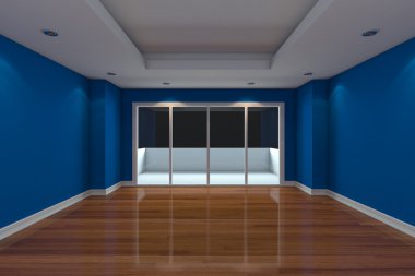 boş oda mavi duvar dekore edilmiştir.