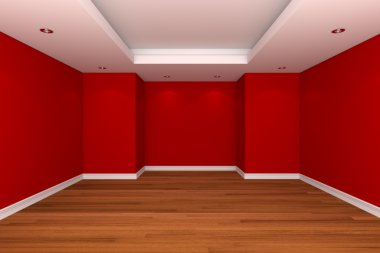 Home interior rendering with empty room decorate red color wall clipart