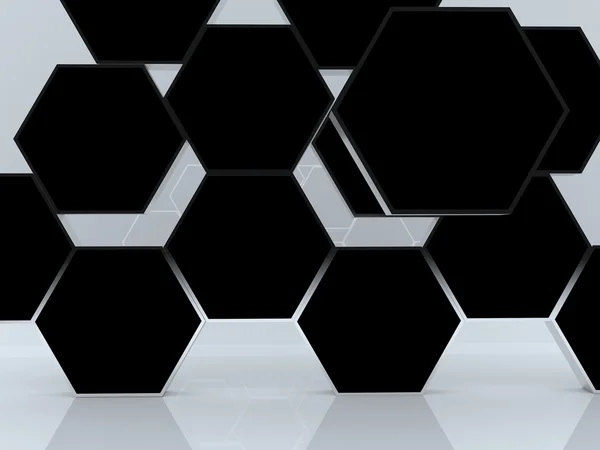 3d 空白抽象黑色六角框显示 — 图库照片