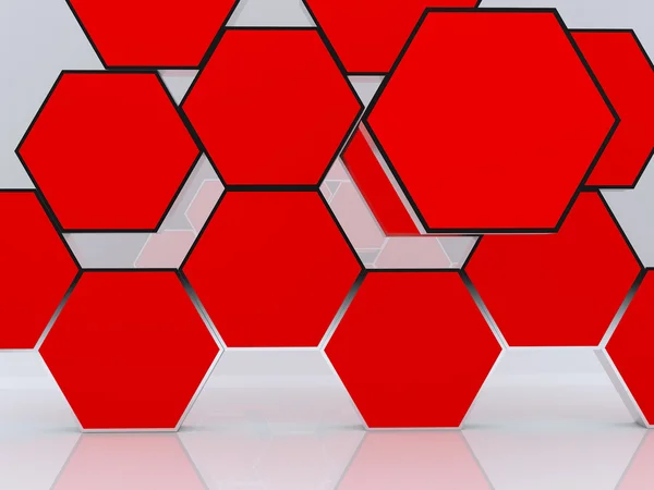 3D blank abstract red hexagon box display — Stock Photo, Image