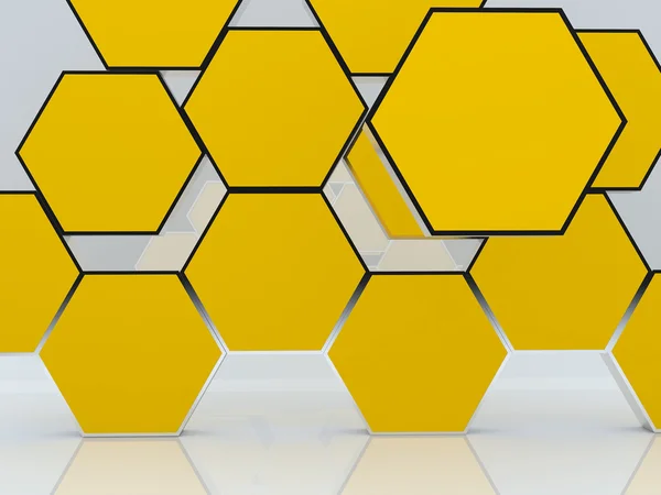 Pantalla de caja de hexágono amarillo abstracto en blanco 3D — Foto de Stock