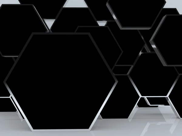 Exibição de caixa de hexágono preto abstrata em branco 3D — Fotografia de Stock