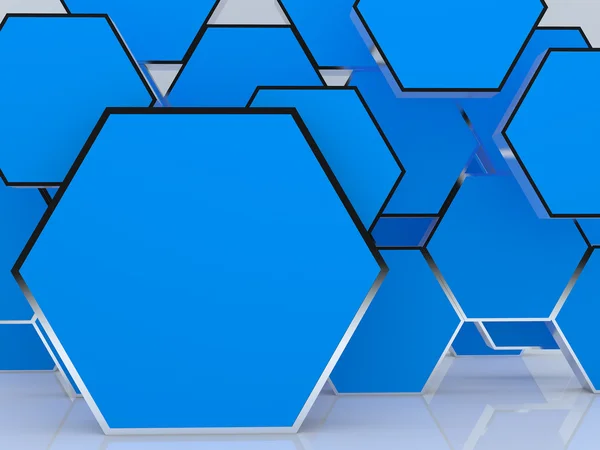 Pantalla de caja hexágono azul abstracta en blanco 3D — Foto de Stock