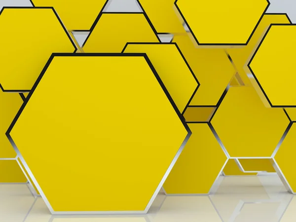 Pantalla de caja de hexágono amarillo abstracto en blanco 3D —  Fotos de Stock