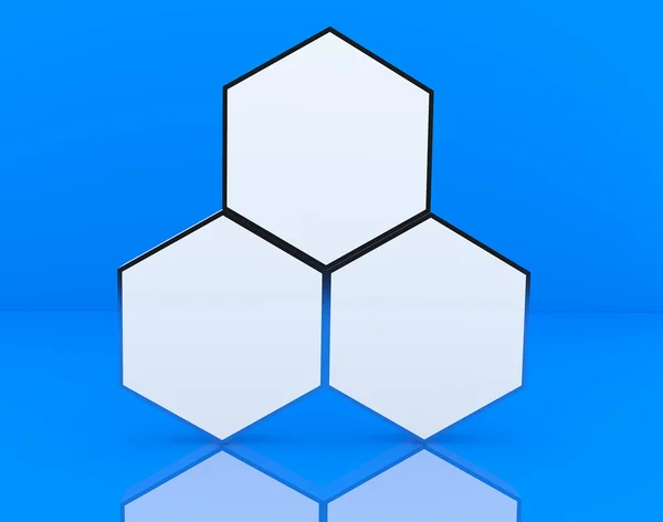 Three blank hexagon box display — Stock Photo, Image